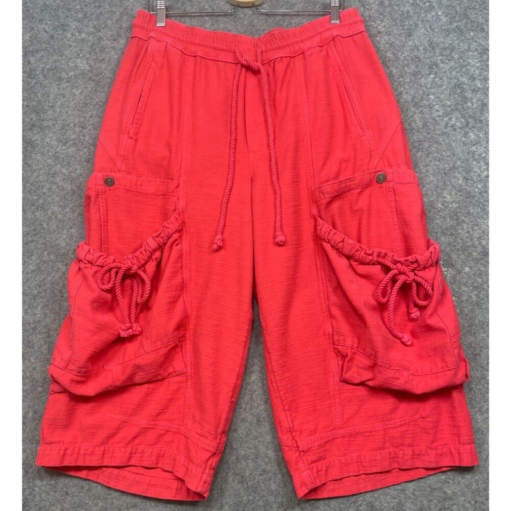 Free People Ashton Crop Pull On Cargo Pants Womens XL Red Coral Baggy Wide Boho